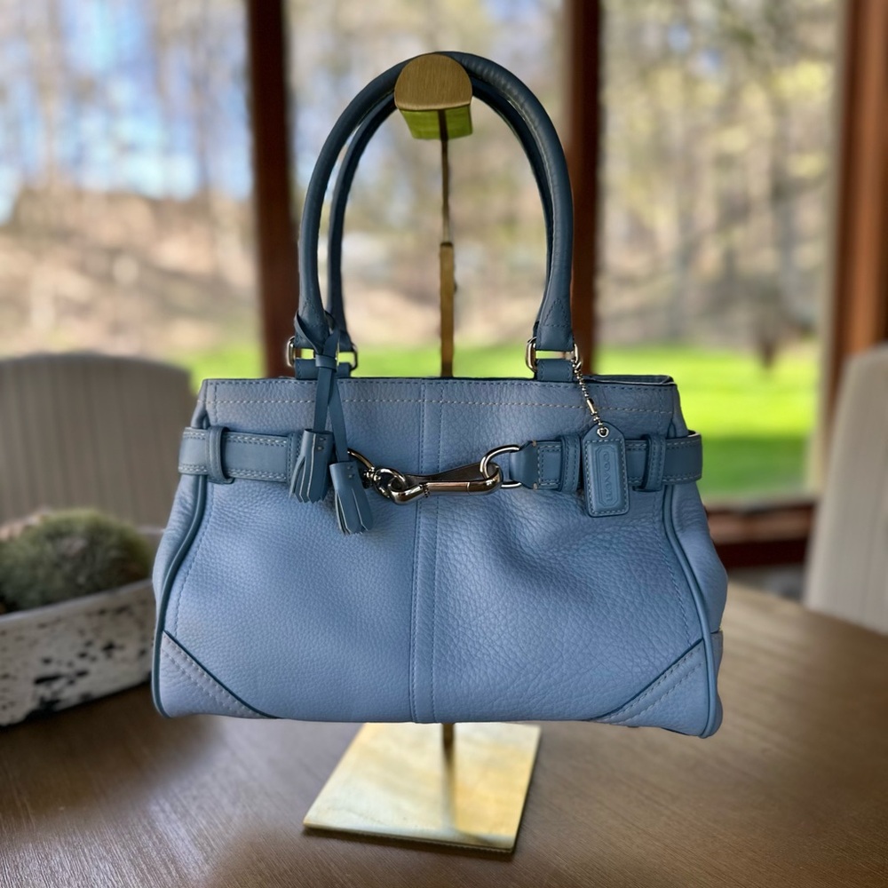 COACH | Vintage F10688 light blue pebble leather top handle bag